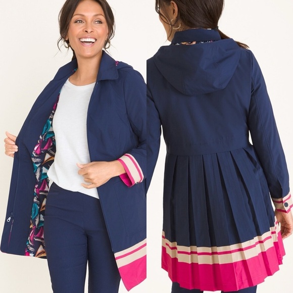 Chico's Pleated Striped-Hem‎ Rain Jacket - Picture 1 of 7